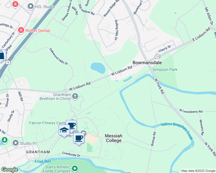 map of restaurants, bars, coffee shops, grocery stores, and more near 215 West Lisburn Road in Mechanicsburg