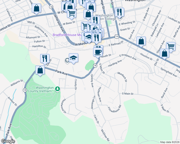 map of restaurants, bars, coffee shops, grocery stores, and more near 70 Park Avenue in Washington