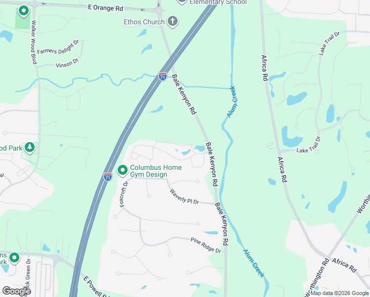 map of restaurants, bars, coffee shops, grocery stores, and more near 3810 Evelynton Avenue in Lewis Center
