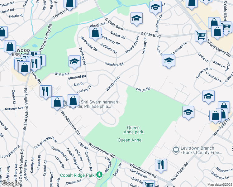 map of restaurants, bars, coffee shops, grocery stores, and more near 8 Hedgerow Drive in Fairless Hills