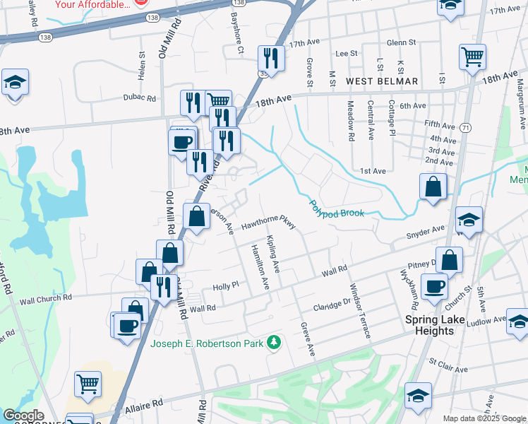 map of restaurants, bars, coffee shops, grocery stores, and more near 2602 Kipling Avenue in Spring Lake