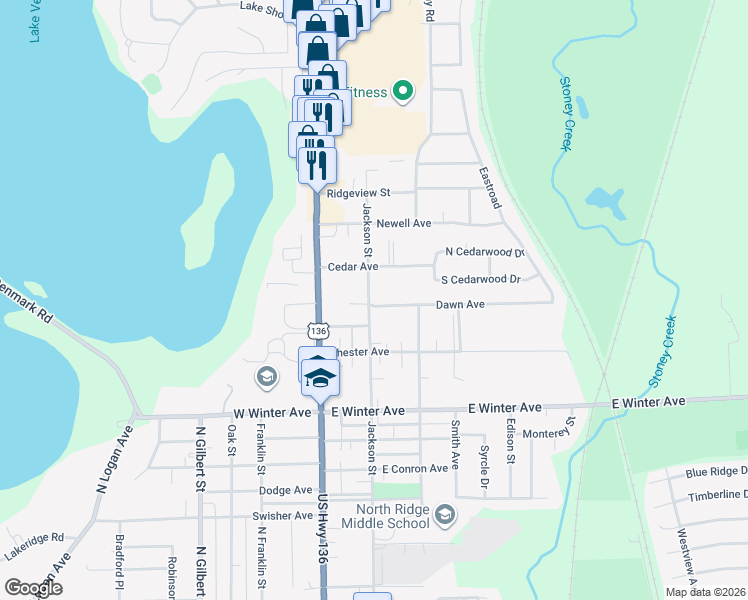 map of restaurants, bars, coffee shops, grocery stores, and more near 201 Dawn Avenue in Danville