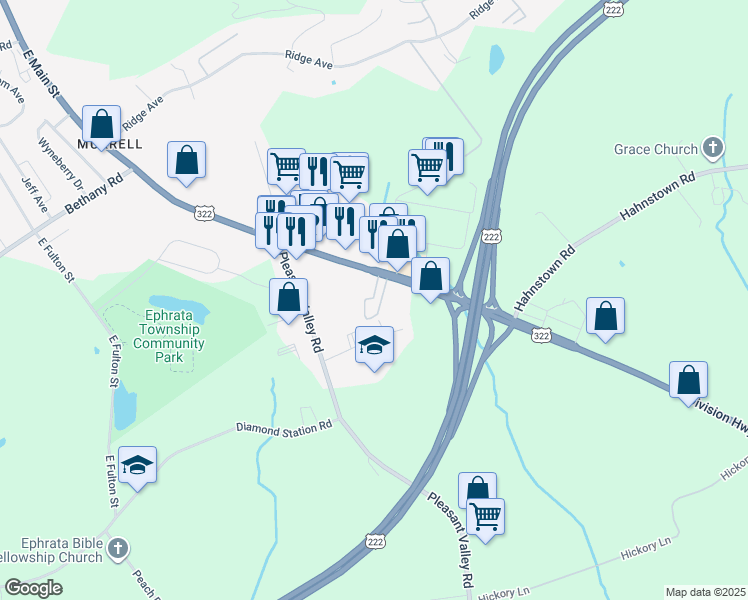 map of restaurants, bars, coffee shops, grocery stores, and more near 871 East Main Street in Ephrata