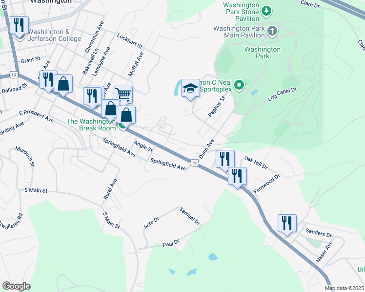 map of restaurants, bars, coffee shops, grocery stores, and more near 809 East Maiden Street in Washington