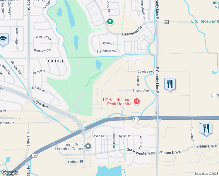 map of restaurants, bars, coffee shops, grocery stores, and more near 1669 Stardance Circle in Longmont
