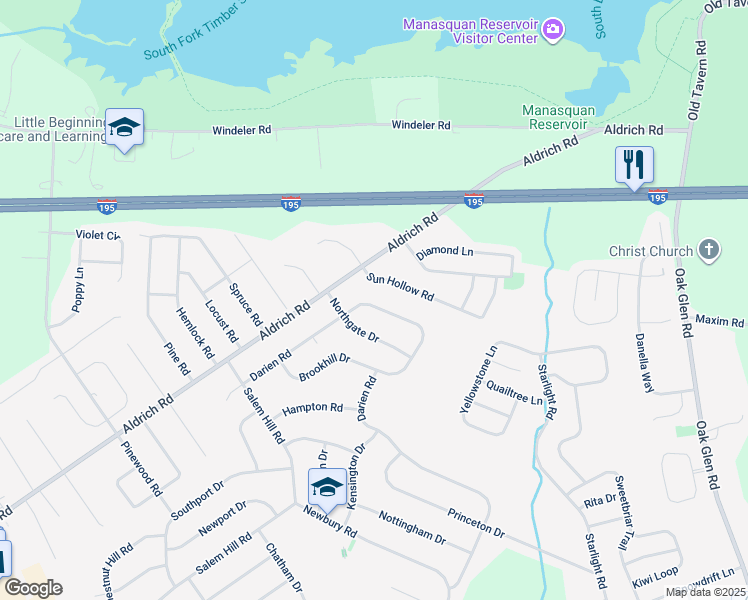 map of restaurants, bars, coffee shops, grocery stores, and more near 43 Darien Rd in Howell