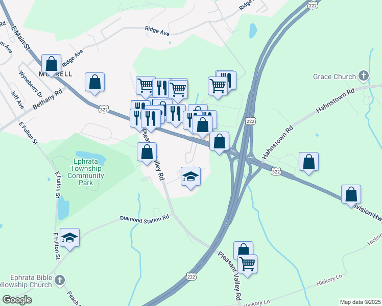 map of restaurants, bars, coffee shops, grocery stores, and more near 10 East Main Street in Ephrata