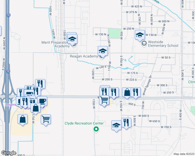 map of restaurants, bars, coffee shops, grocery stores, and more near 1168 West 200 South in Springville