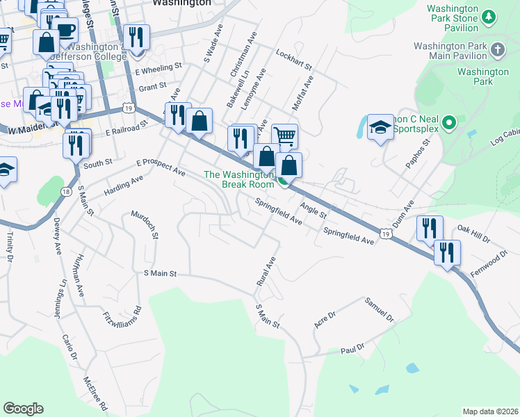 map of restaurants, bars, coffee shops, grocery stores, and more near 63 Springfield Avenue in Washington