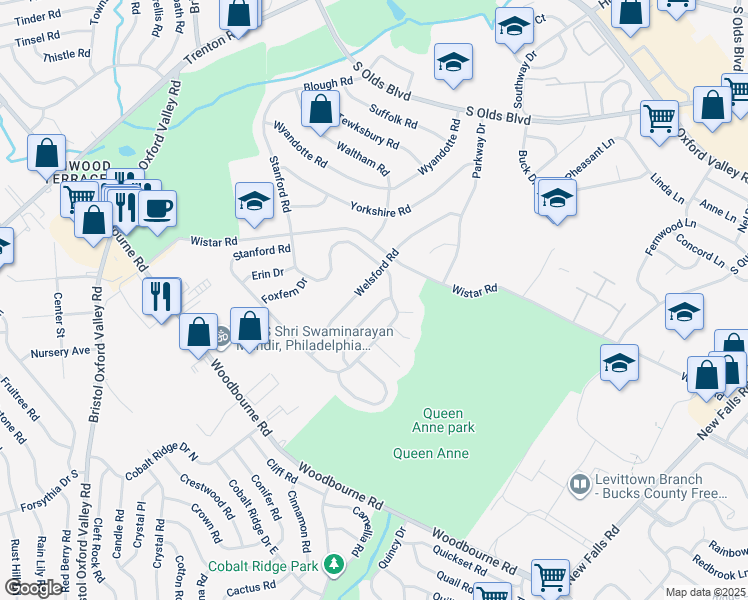 map of restaurants, bars, coffee shops, grocery stores, and more near 3 Hedgerow Drive in Fairless Hills