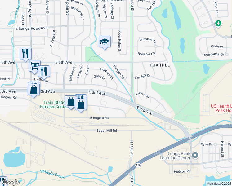 map of restaurants, bars, coffee shops, grocery stores, and more near 831 East 4th Avenue in Longmont