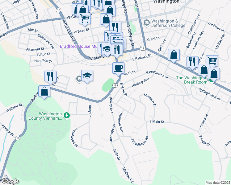map of restaurants, bars, coffee shops, grocery stores, and more near 21 West Prospect Avenue in Washington