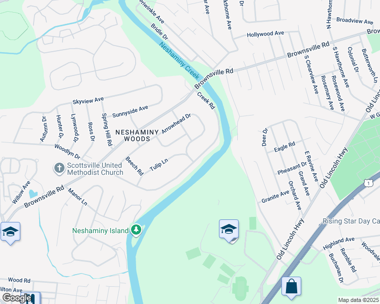 map of restaurants, bars, coffee shops, grocery stores, and more near 2768 Arrowhead Drive in Langhorne