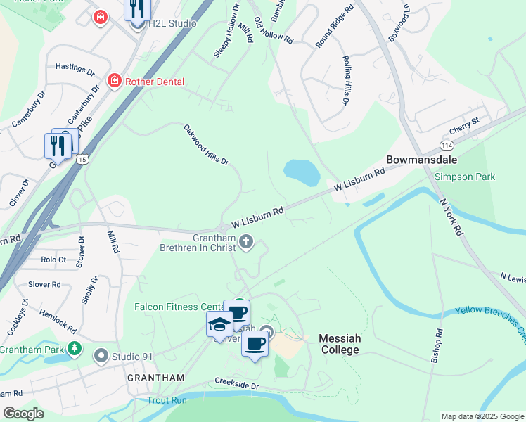 map of restaurants, bars, coffee shops, grocery stores, and more near 310 West Lisburn Road in Mechanicsburg