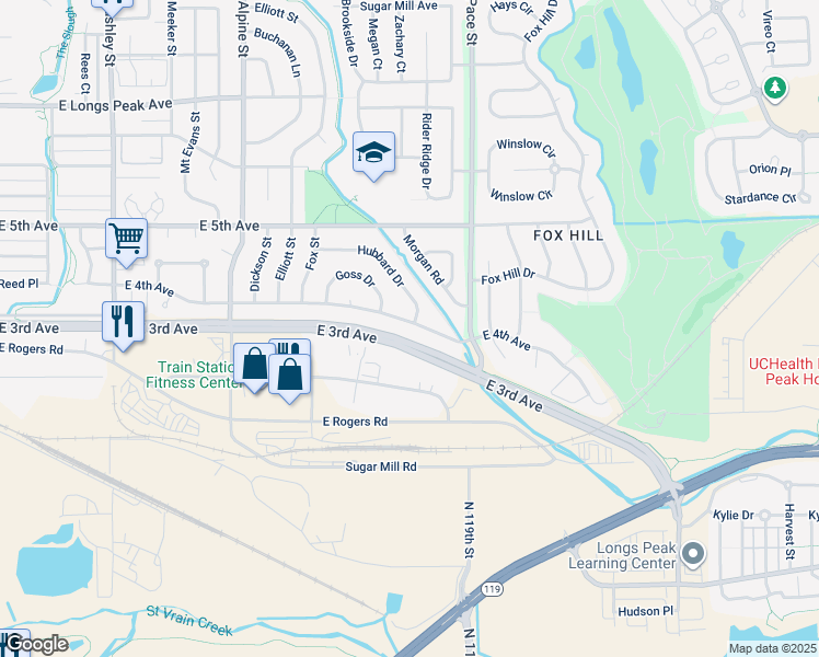 map of restaurants, bars, coffee shops, grocery stores, and more near 831 East 4th Avenue in Longmont