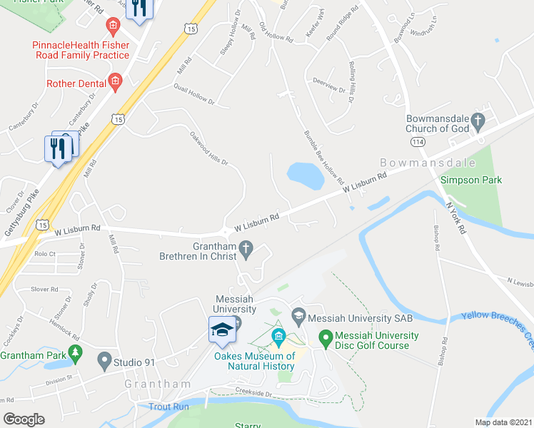 map of restaurants, bars, coffee shops, grocery stores, and more near 310 West Lisburn Road in Mechanicsburg