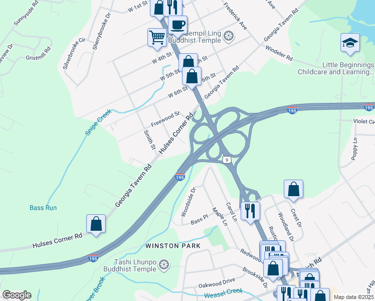 map of restaurants, bars, coffee shops, grocery stores, and more near 16 Hall Avenue in Howell Township