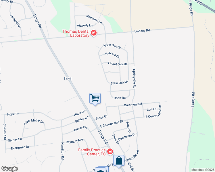 map of restaurants, bars, coffee shops, grocery stores, and more near 51 South Pin Oak Drive in Boiling Springs