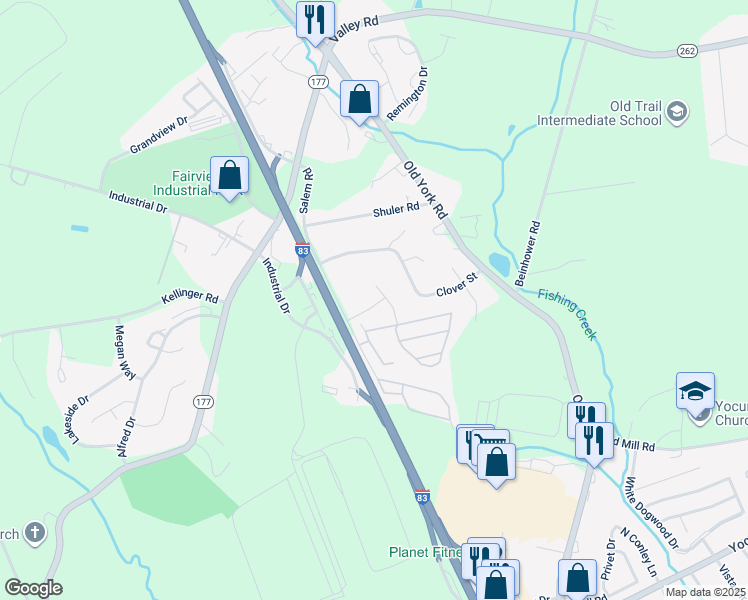 map of restaurants, bars, coffee shops, grocery stores, and more near 665 Woodward Dr in Etters