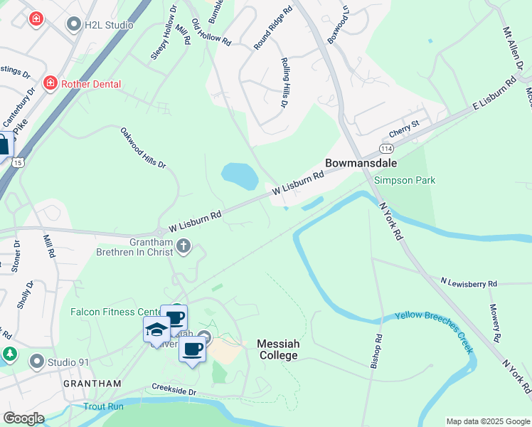 map of restaurants, bars, coffee shops, grocery stores, and more near 215 West Lisburn Road in Mechanicsburg