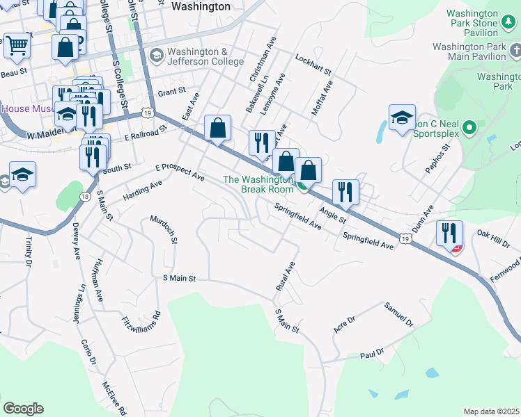 map of restaurants, bars, coffee shops, grocery stores, and more near 150 1/2 Elm Street in Washington