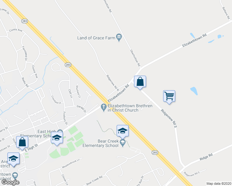 map of restaurants, bars, coffee shops, grocery stores, and more near 1046 Old Elizabethtown Road in Elizabethtown