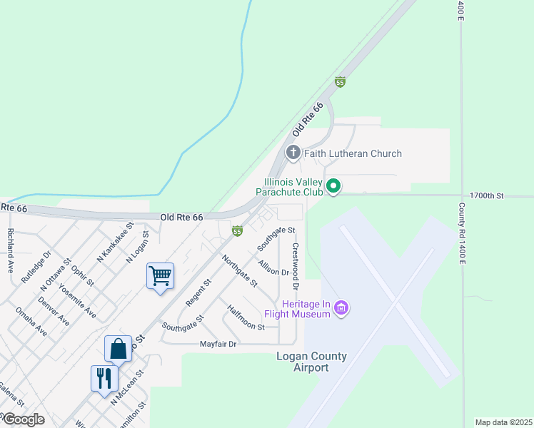 map of restaurants, bars, coffee shops, grocery stores, and more near 2200 North Kickapoo Street in Lincoln