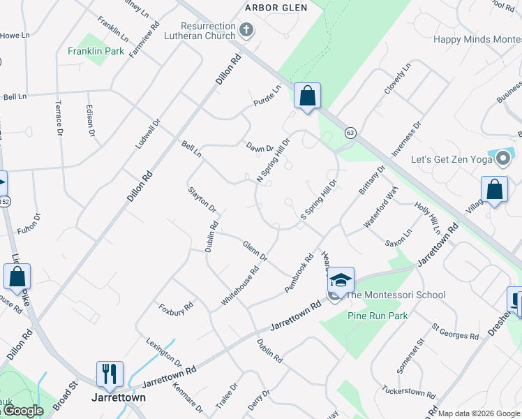 map of restaurants, bars, coffee shops, grocery stores, and more near 1701 Kings Circle in Ambler