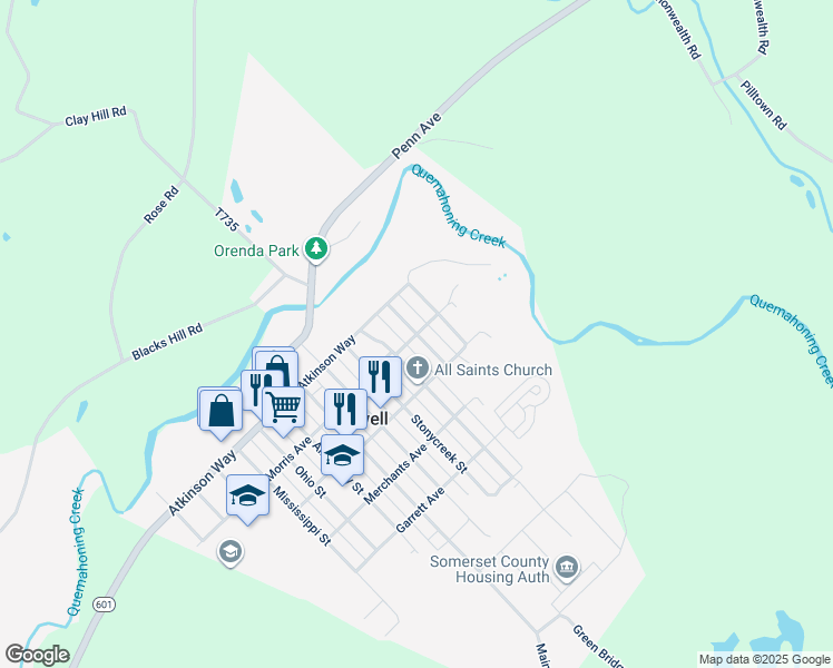 map of restaurants, bars, coffee shops, grocery stores, and more near Juniata Street in Boswell