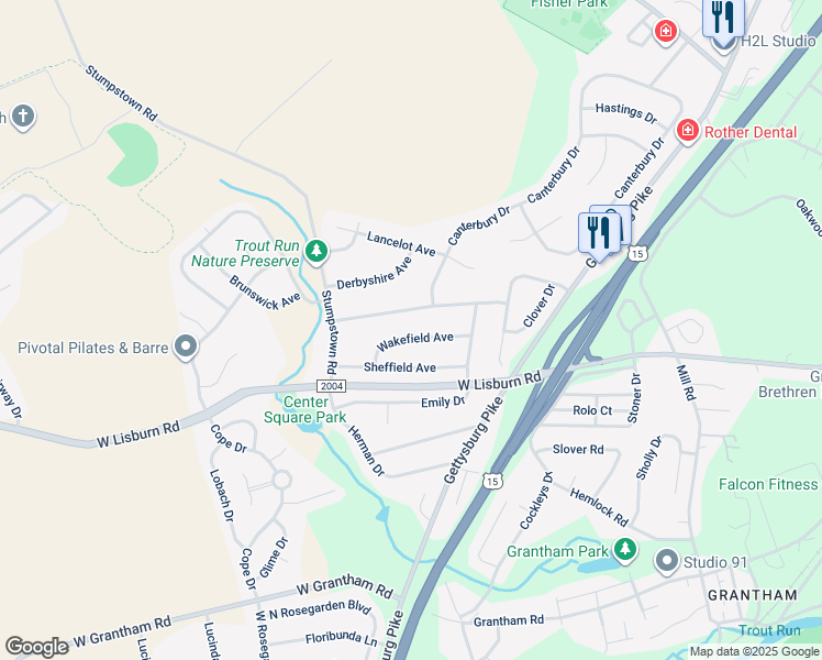 map of restaurants, bars, coffee shops, grocery stores, and more near 912 Wakefield Avenue in Mechanicsburg