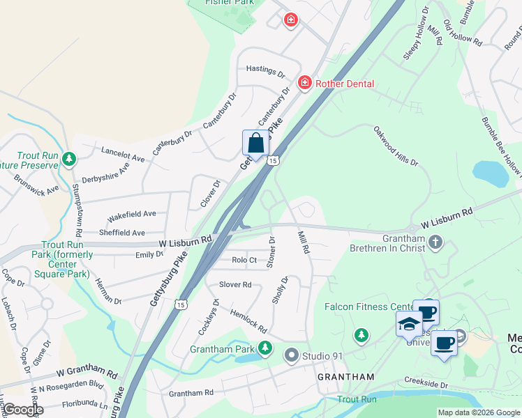 map of restaurants, bars, coffee shops, grocery stores, and more near 658 Park Ridge Drive in Mechanicsburg
