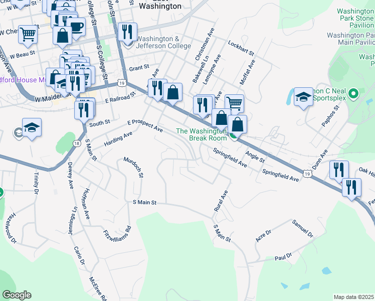 map of restaurants, bars, coffee shops, grocery stores, and more near 360 East Prospect Avenue in Washington