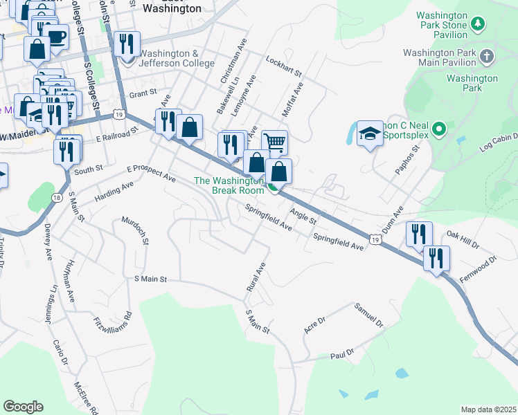 map of restaurants, bars, coffee shops, grocery stores, and more near 63 Springfield Avenue in Washington