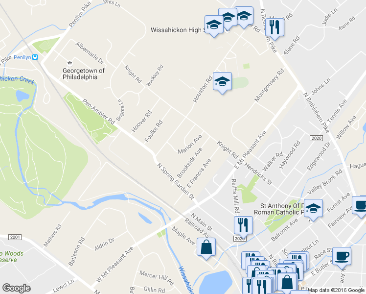 map of restaurants, bars, coffee shops, grocery stores, and more near 429 Marion Avenue in Ambler