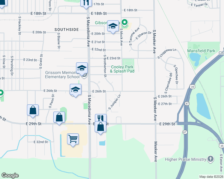 map of restaurants, bars, coffee shops, grocery stores, and more near 2000 East 26th Street in Muncie