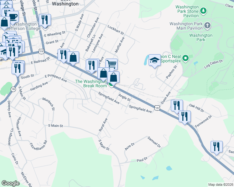 map of restaurants, bars, coffee shops, grocery stores, and more near 37 Rural Avenue in Washington