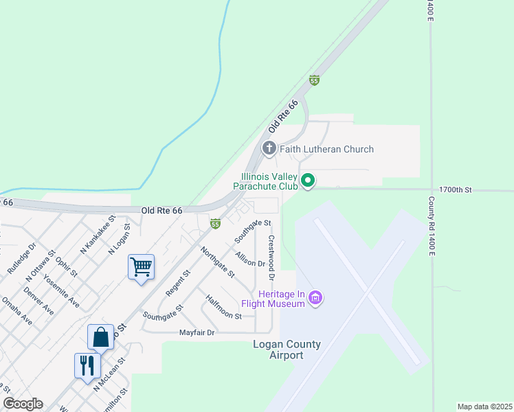 map of restaurants, bars, coffee shops, grocery stores, and more near 2200-2298 North Kickapoo Street in Lincoln