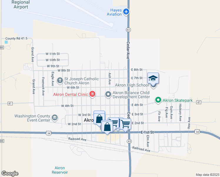 map of restaurants, bars, coffee shops, grocery stores, and more near 582 Ash Avenue in Akron