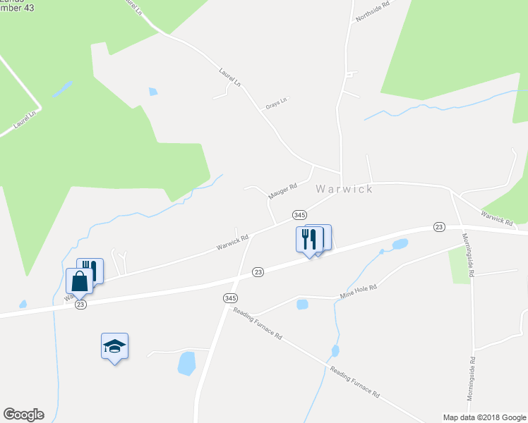 map of restaurants, bars, coffee shops, grocery stores, and more near 13 Mauger Road in Elverson