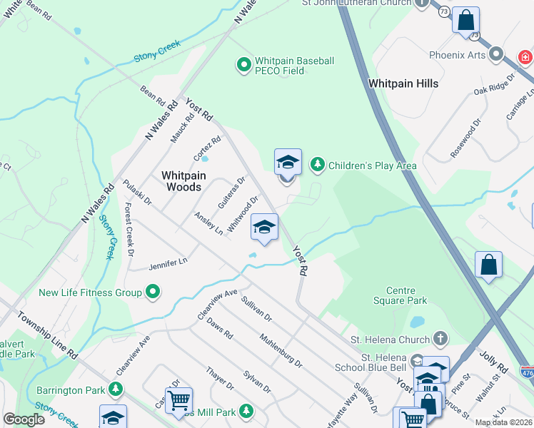 map of restaurants, bars, coffee shops, grocery stores, and more near 1722 Yost Rd in Blue Bell