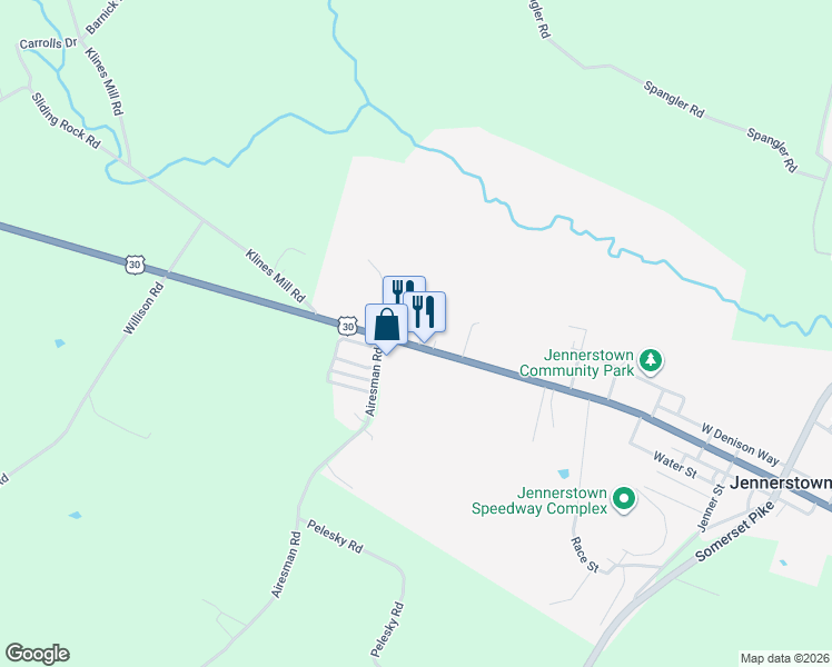 map of restaurants, bars, coffee shops, grocery stores, and more near 1310 West Pitt Street in Boswell