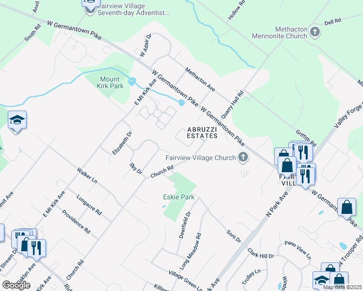 map of restaurants, bars, coffee shops, grocery stores, and more near 76 Wheatsheaf Lane in Norristown