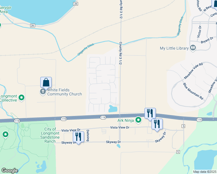 map of restaurants, bars, coffee shops, grocery stores, and more near 11238 Longview Boulevard in Longmont