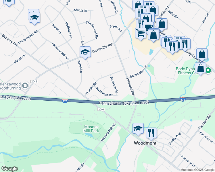 map of restaurants, bars, coffee shops, grocery stores, and more near 3120 Milford Circle in Hatboro