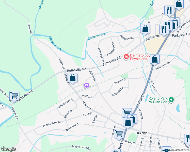 map of restaurants, bars, coffee shops, grocery stores, and more near 25 Fulton Street in Akron
