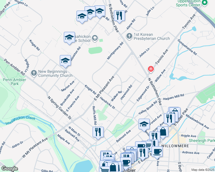 map of restaurants, bars, coffee shops, grocery stores, and more near 316 East Mount Pleasant Avenue in Ambler