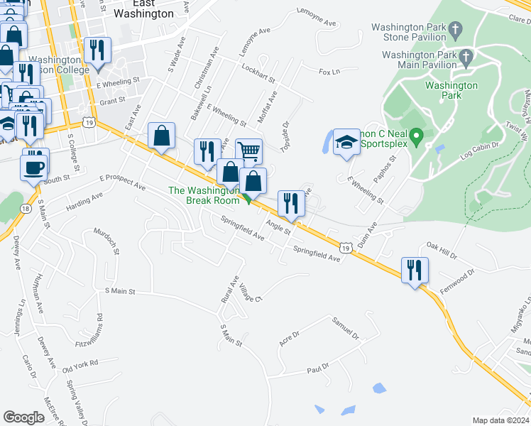 map of restaurants, bars, coffee shops, grocery stores, and more near 37 Rural Avenue in Washington