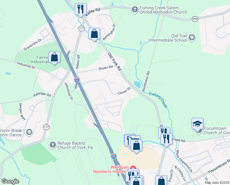 map of restaurants, bars, coffee shops, grocery stores, and more near 408 Clover Street in Goldsboro