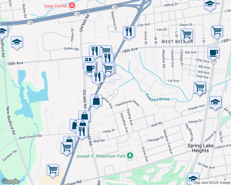 map of restaurants, bars, coffee shops, grocery stores, and more near 1838 New Jersey 35 in Monmouth County