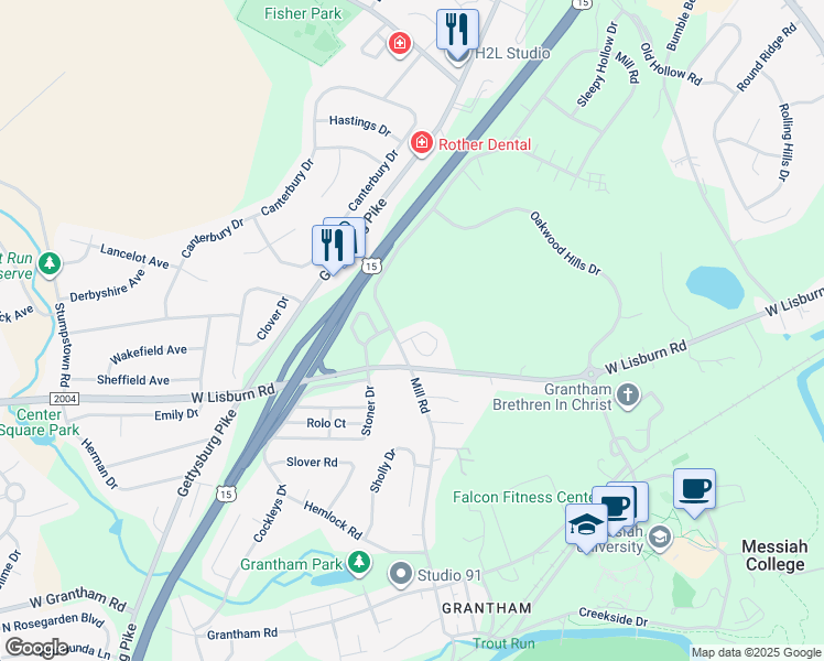map of restaurants, bars, coffee shops, grocery stores, and more near 606 Colonial View Road in Mechanicsburg
